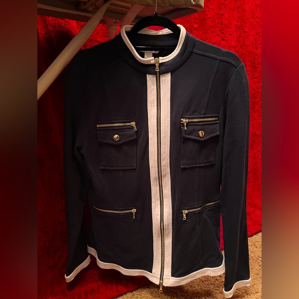 Boston Proper Navy Blue and White Jacket with matching pants both size large set